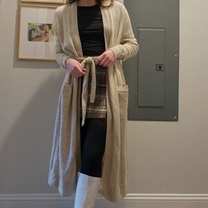 Nordstrom 100% Cashmere Cream Long Wrap Cardigan Sweater